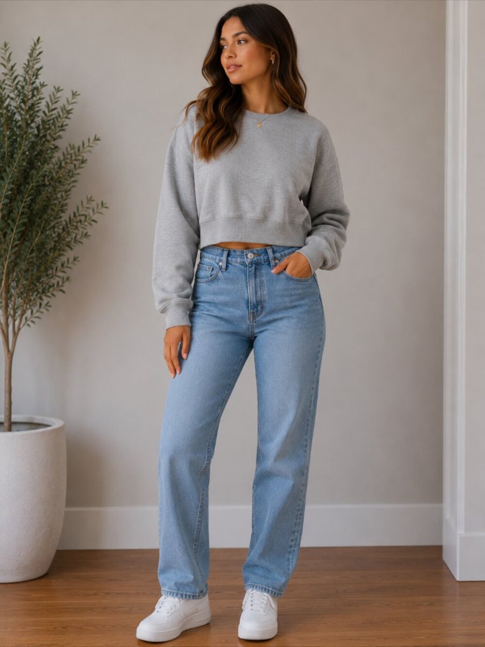 TNA Gray Cropped crew neck Sweatshirt